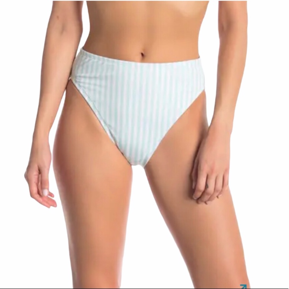 Free Press Cici High Cut Bikini Bottom Teal Stripe M
